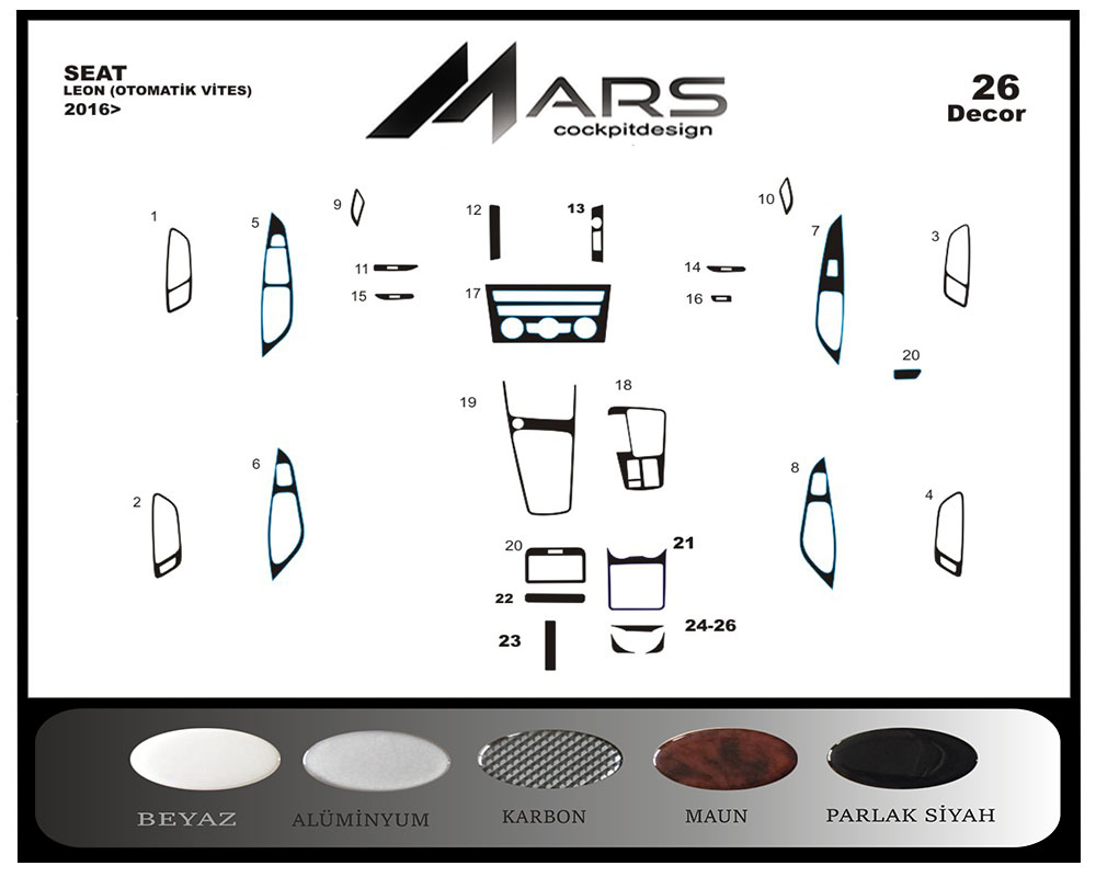 Seat Leon Piano Black Kaplama 2017 26 Parça 