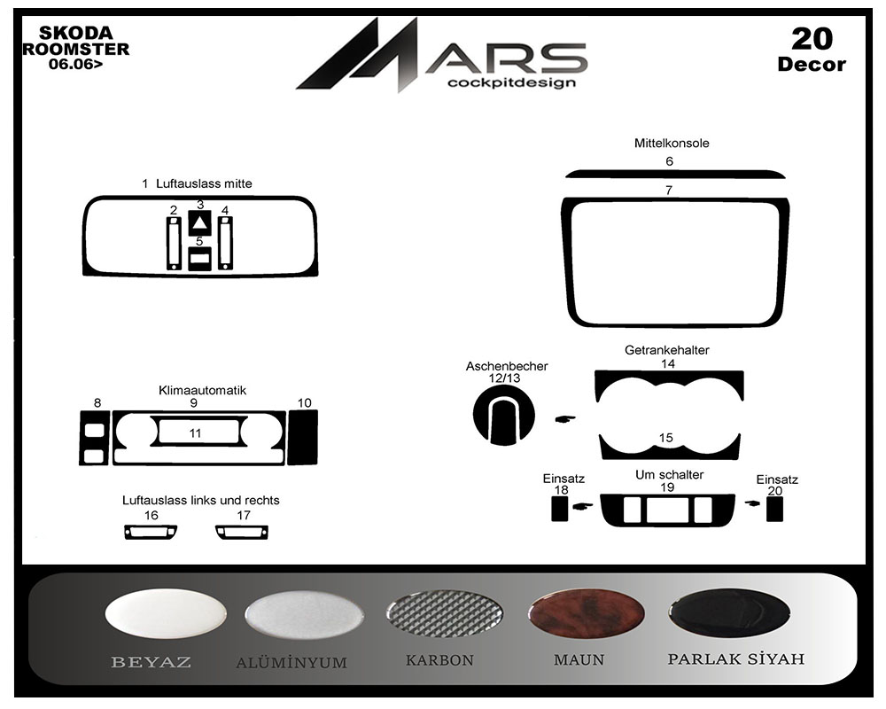 Skoda Fabia - Roomster Konsol-Maun Kaplama 2006 20 Parça