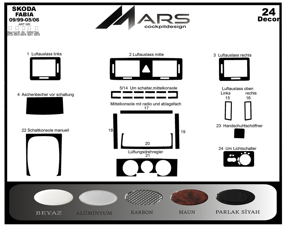 Skoda Fabia Alüminyum Kaplama 1999-2006 24 Parça