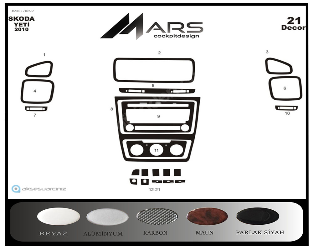 Skoda Yeti Konsol-Maun Kaplama 2010 21 Parça