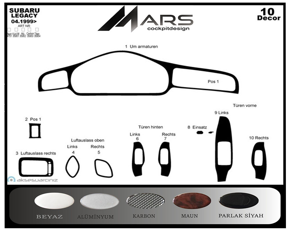 Subaru Legacy Konsol-Maun Kaplama 1999-2004 10 Parça