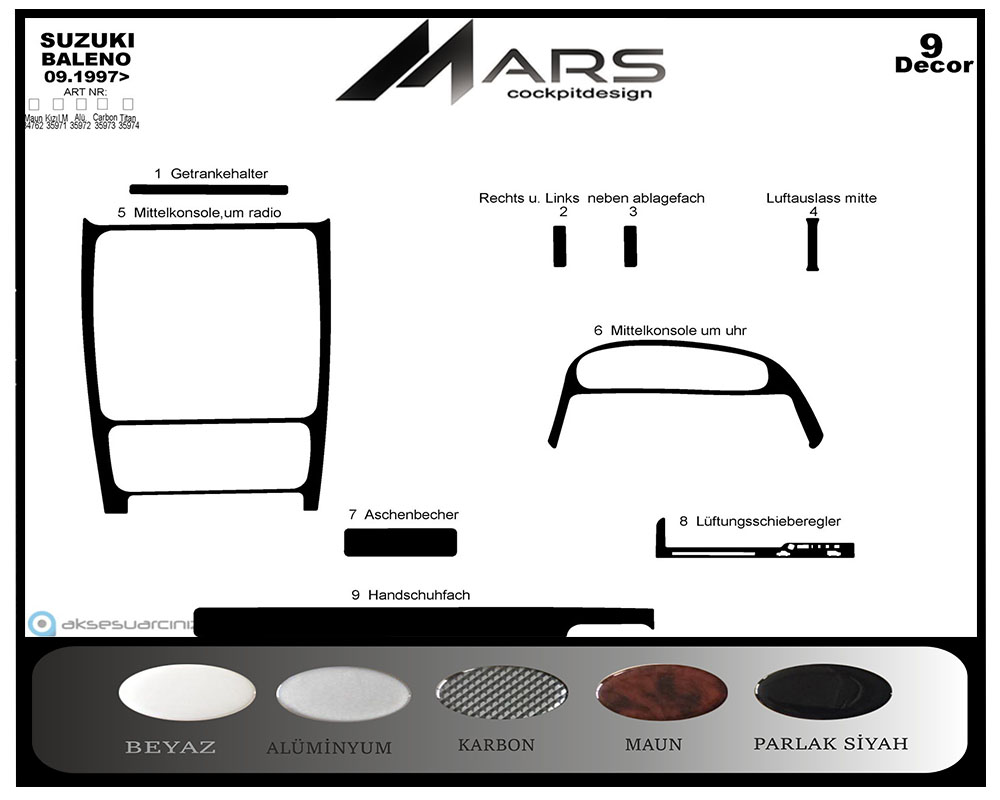 Suzuki Baleno Console-Mahogany Veneer 1997-2006 9 Pieces