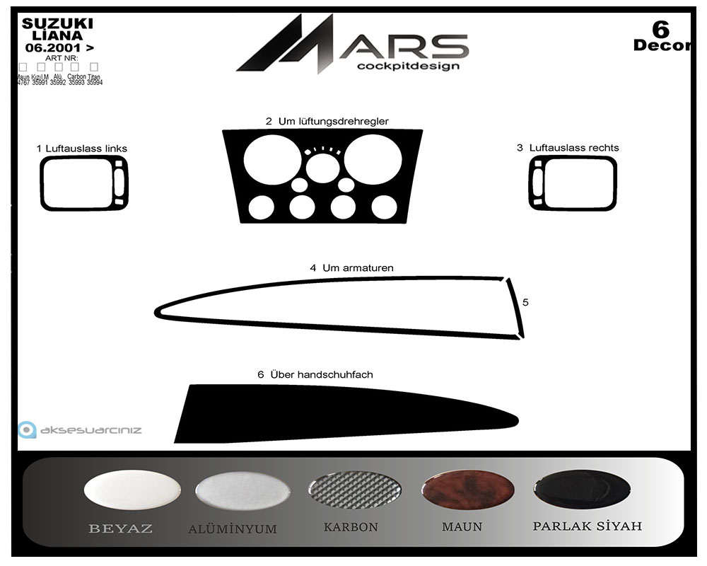 Suzuki Liana Konsol-Maun Kaplama 2001-2003 6 Parça