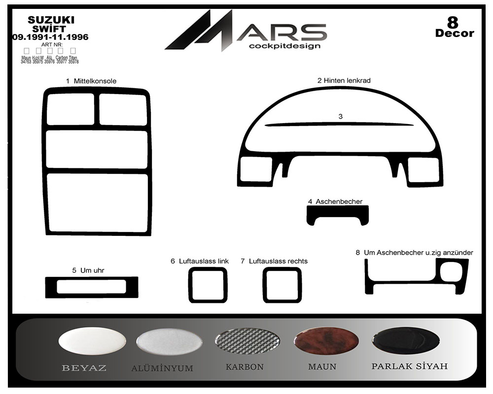 Suzuki Swift Konsol-Maun Kaplama 1991-1996 8 Parça