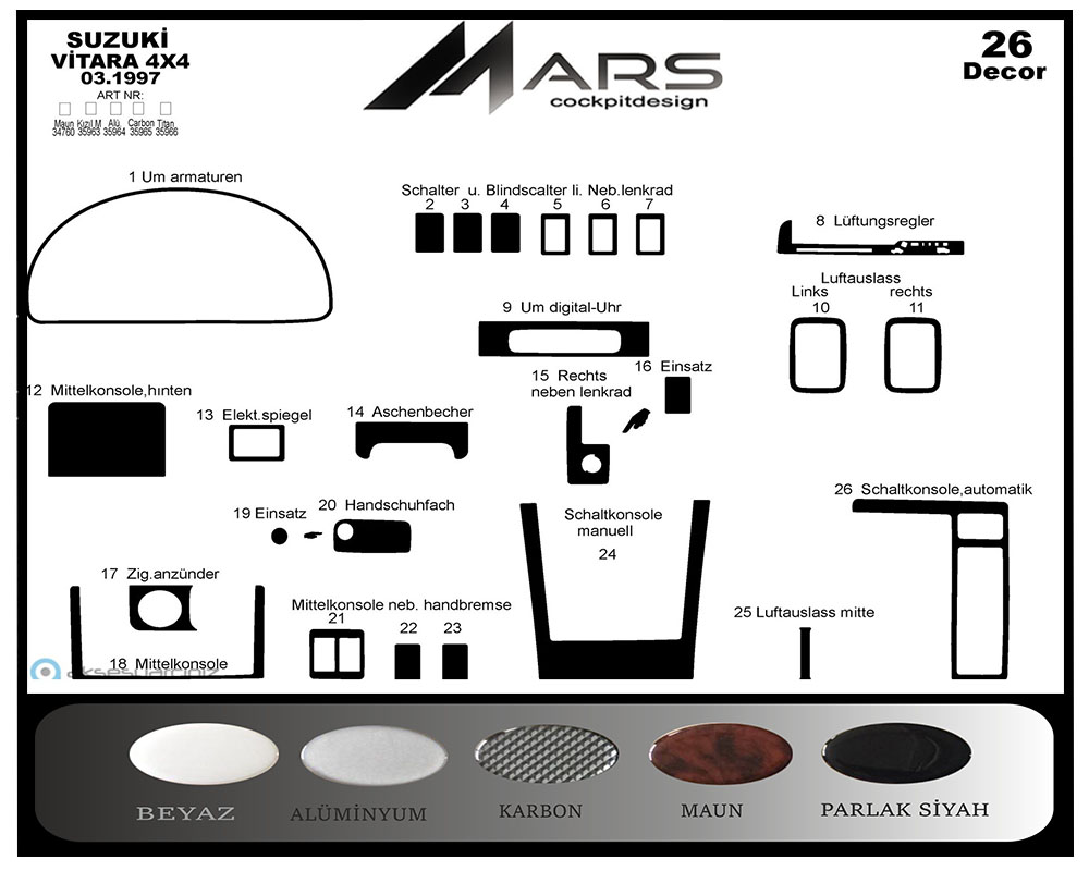 Suzuki Vitara 4X4 Konsol-Maun Kaplama 1997-2005 26 Parça