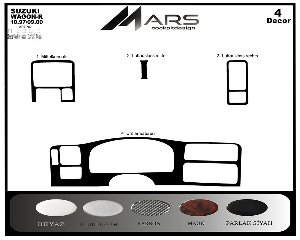 Suzuki Wagon R Konsol-Maun Kaplama 1997-2000 4 Parça