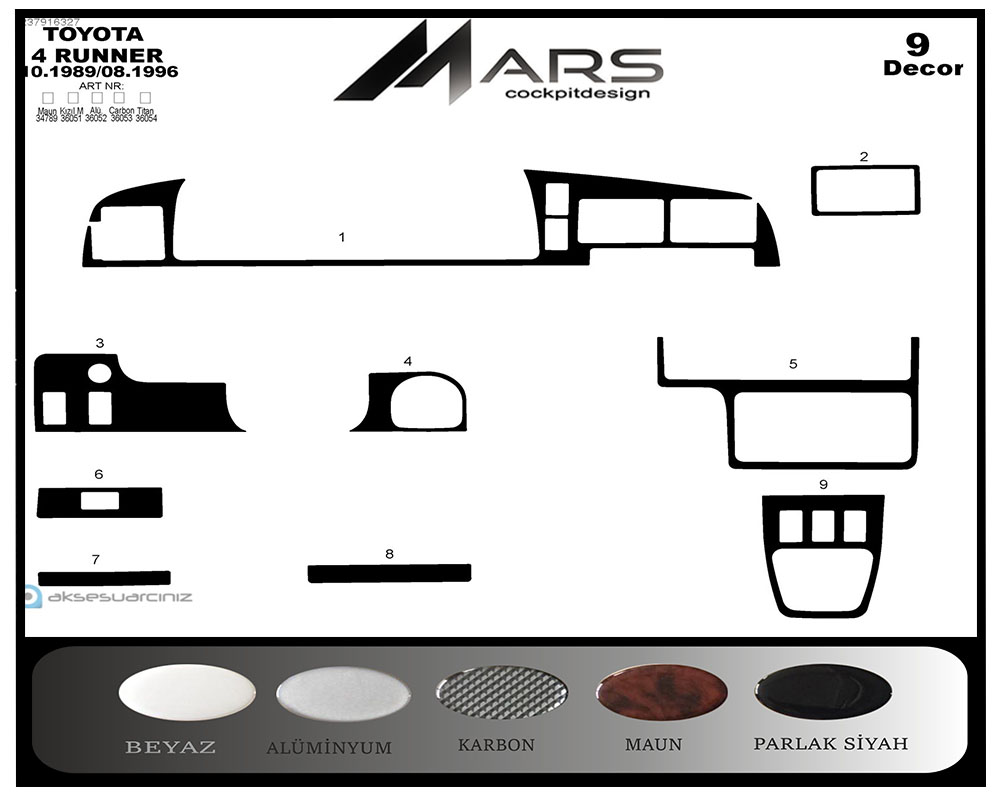 Toyota 4 Runner Konsol-Maun Kaplama 1989-1996 9 Parça