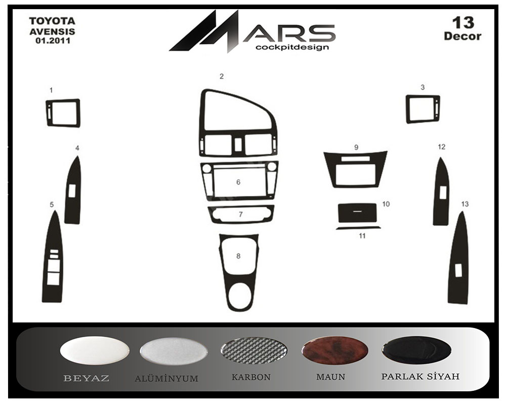 Toyota Avensis Konsol-Maun Kaplama 2011 13 Parça