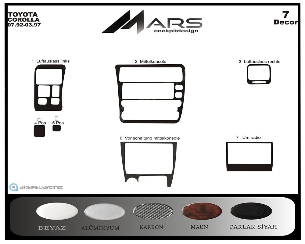 Toyota Corolla Konsol-Maun Kaplama 1992-1997 7 Parça