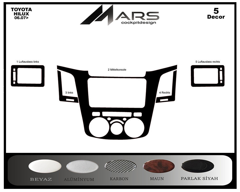 Toyota Hilux Pick-up Konsol-Maun Kaplama 2006-2011 5 Parça