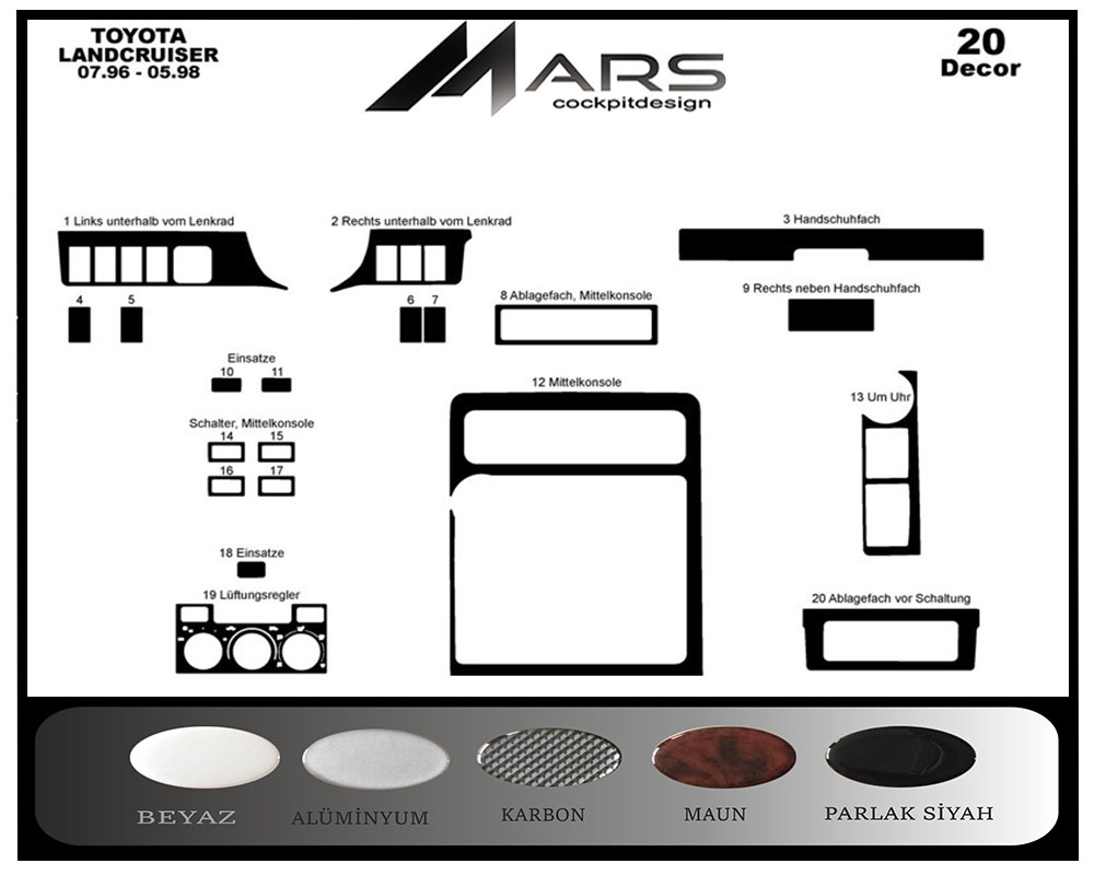Toyota Land Cruiser Konsol-Maun Kaplama 1996-1998 20 Parça