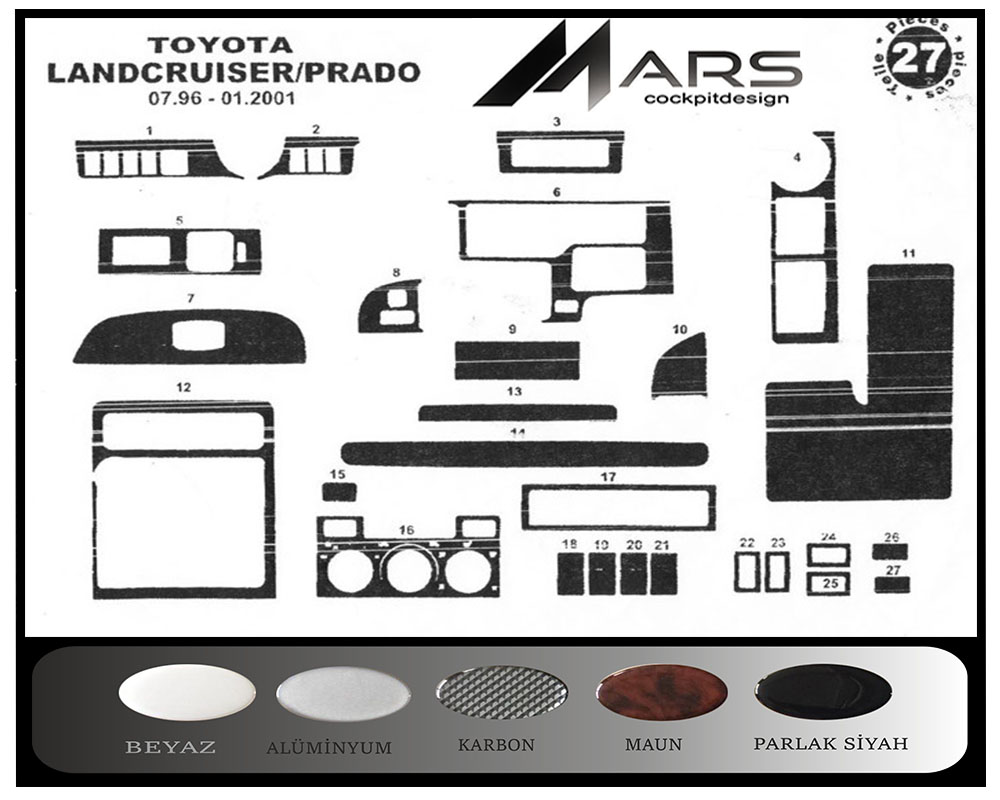 Toyota Prado Console-Mahogany Veneer 1997-2000 15 Pieces