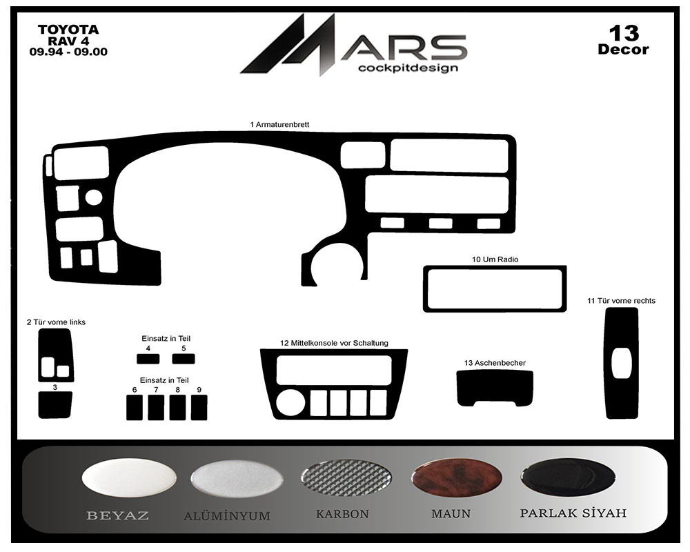 Toyota Rav 4 Konsol-Maun Kaplama 1994-2000 13 Parça