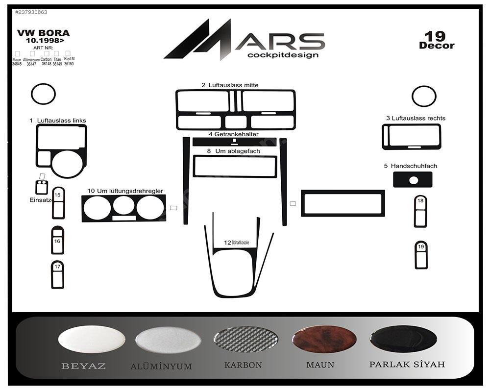 Volkswagen Bora Alüminyum Kaplama 1998-2008 19 Parça ÜCRETSİZ KARGO