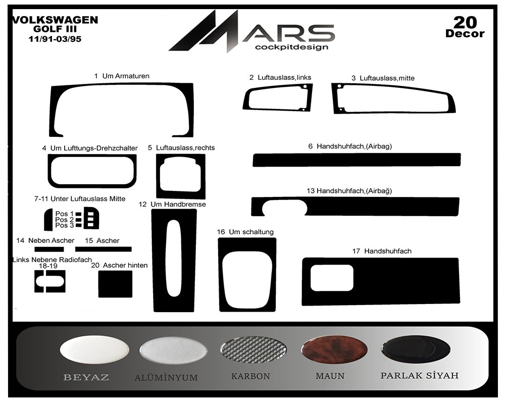 Volkswagen Golf 3 Konsol-Maun Kaplama 1991-1995 20 Parça