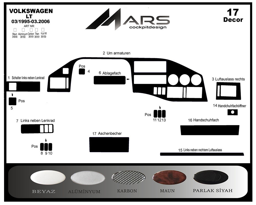 Volkswagen LT Volt / Sprinter Konsol-Maun Kaplama 1995-2006 17 Parça