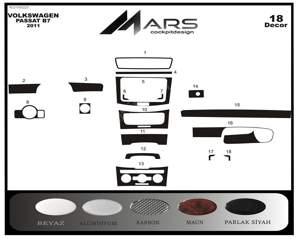 Volkswagen Passat B7 Konsol-Maun Kaplama 2011-2014 18  Parça