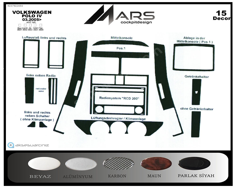 Volkswagen Polo Karbon Kaplama 2005-2009 15 Parça