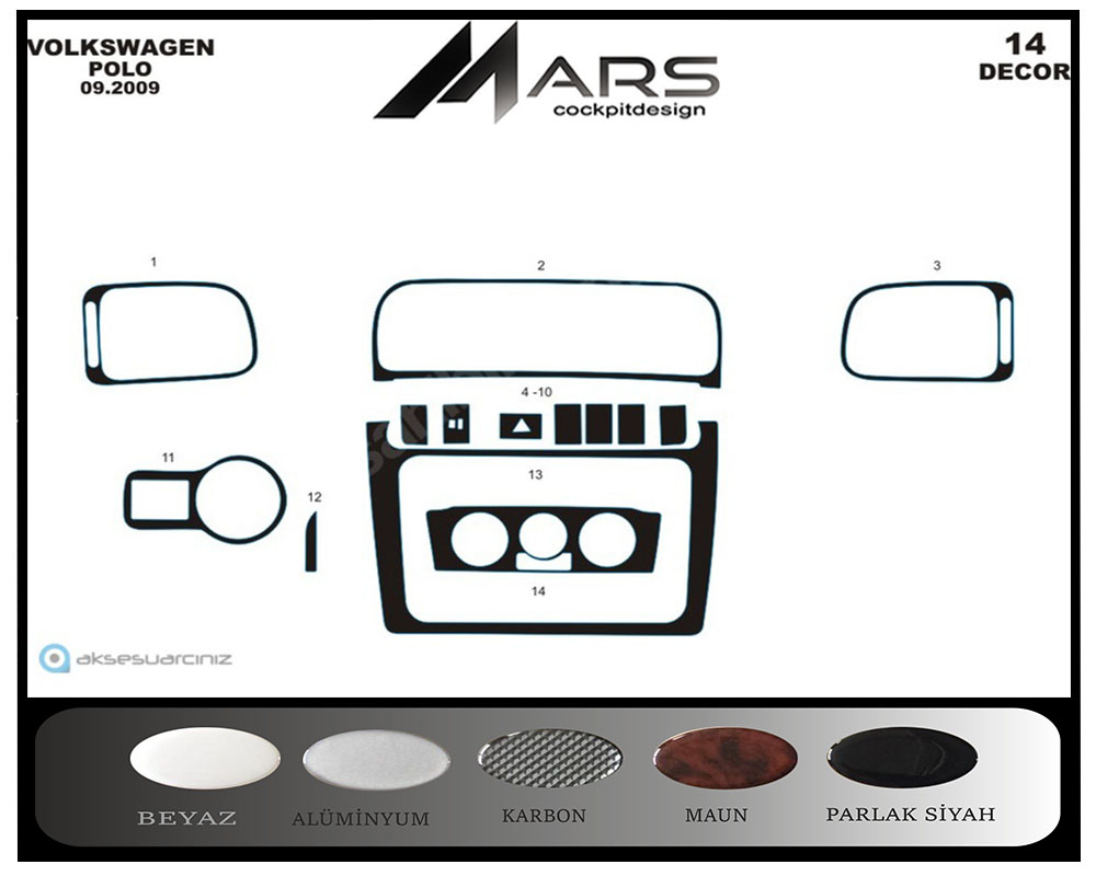 Volkswagen Polo Konsol-Maun Kaplama 2009 14 Parça