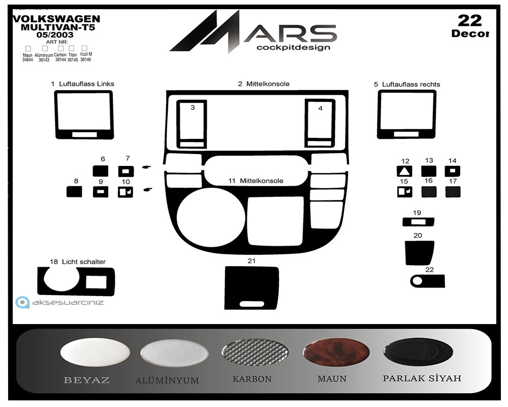 Volkswagen T5 Multivan Konsol-Maun Kaplama 2003-2009 22 Parça