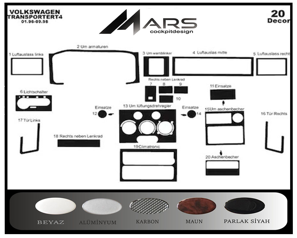 Volkswagen Transporter T4 Konsol-Maun Kaplama 1996-1998 20 Parça