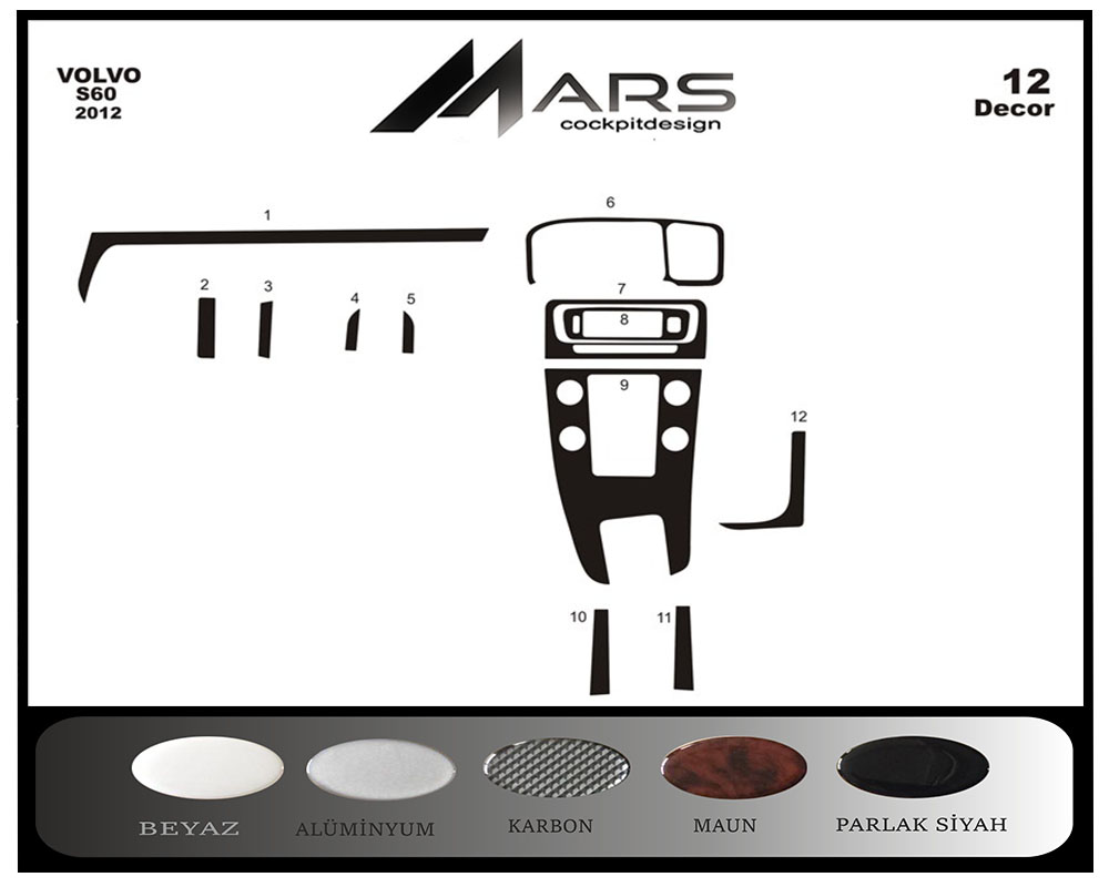 Volvo S60 Konsol-Konsol-Maun Kaplama 2012 12 Parça